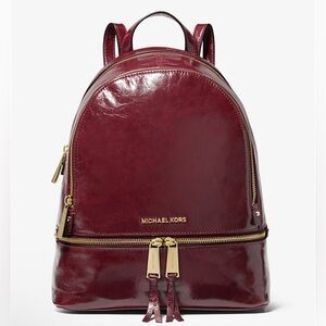 Michael Kors Rhea Medium Crinkled Calf Leather Backpack in chocolate Dark Berry